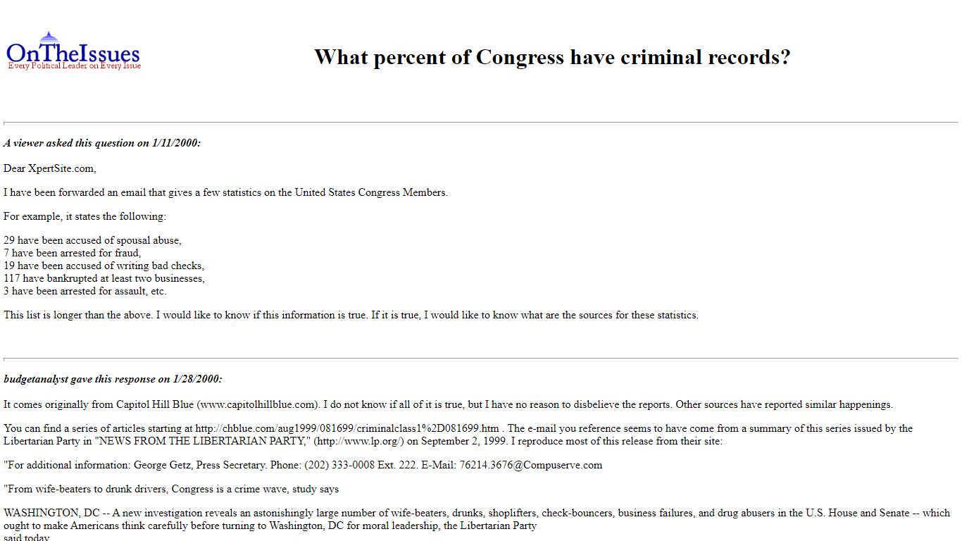 AskMe: What percent of Congress have criminal records? - Issues2000.org